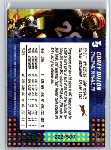 2000 Collector's Edge T3 #29 Corey Dillon HoloPlatinum #/500 Q56