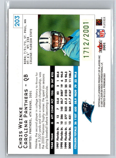 2001 Fleer Premium #203 Chris Weinke #/2001 Q56