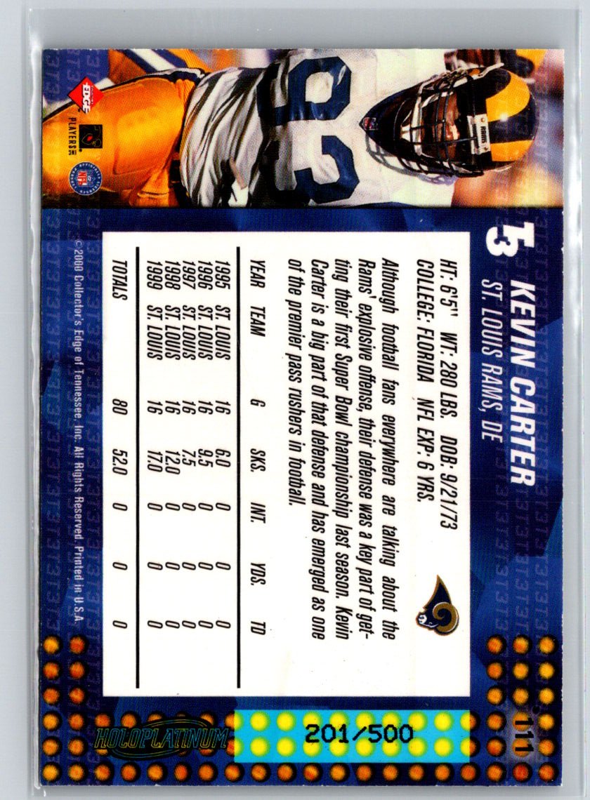 2000 Collector's Edge T3 #111 Kevin Carter HoloPlatinum #/500 Q56