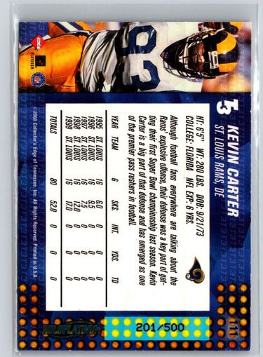 2000 Collector's Edge T3 #111 Kevin Carter HoloPlatinum #/500 Q56