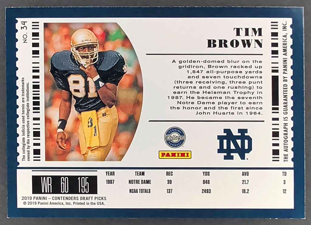 2019 Contenders Tim Brown Season Championship Ticket Signatures #/1 T02