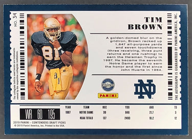 2019 Contenders Tim Brown Season Championship Ticket Signatures #/1 T02