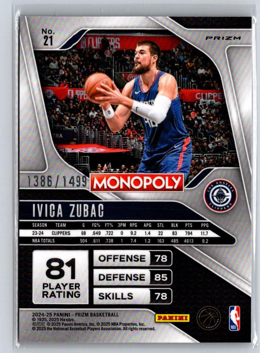 2024-25 Panini Prizm Monopoly #21 Ivica Zubac #/1499 Q61