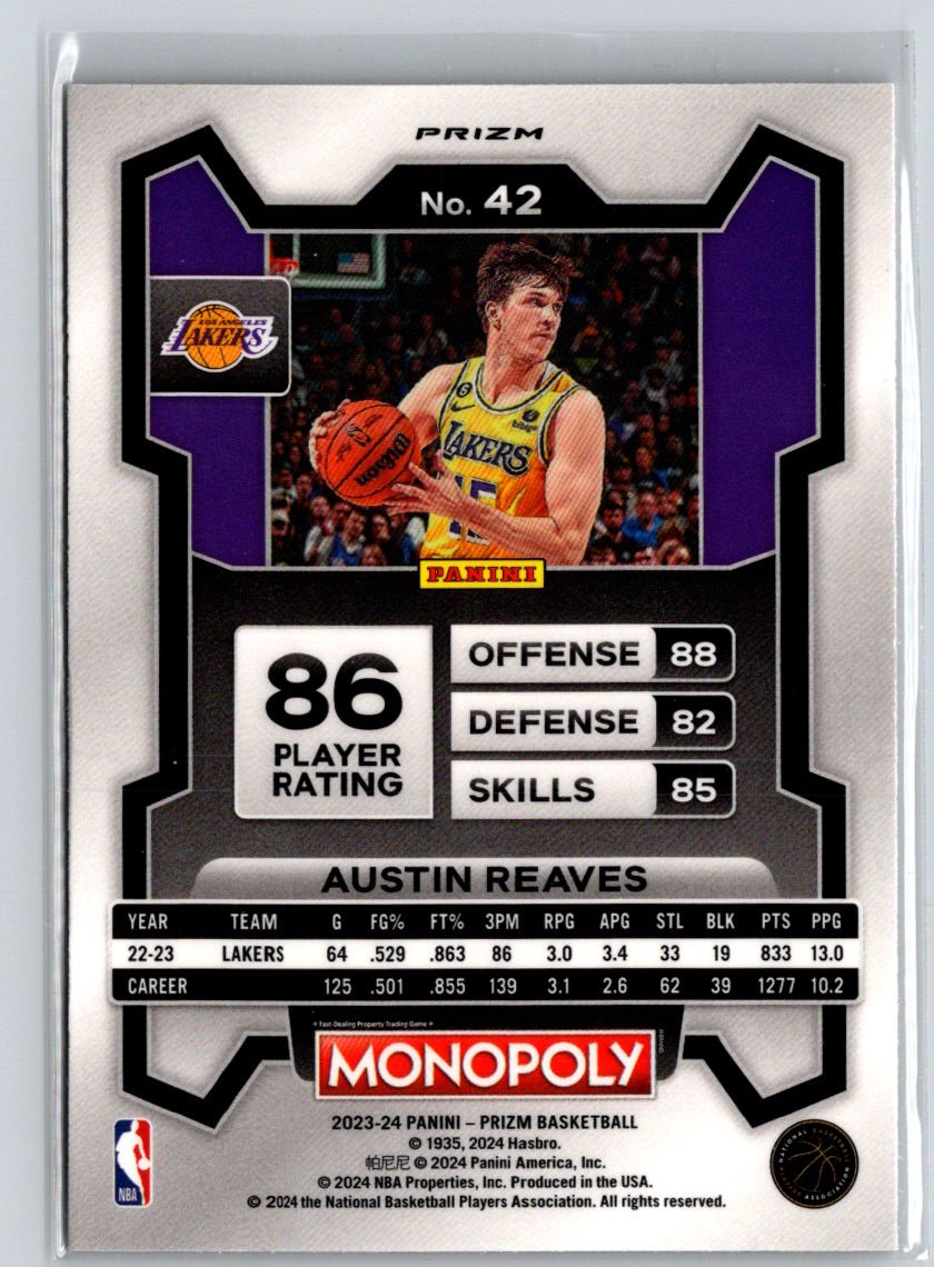 2023-24 Panini Prizm Monopoly #42 Austin Reaves Monopoly Man Red Pattern Q62