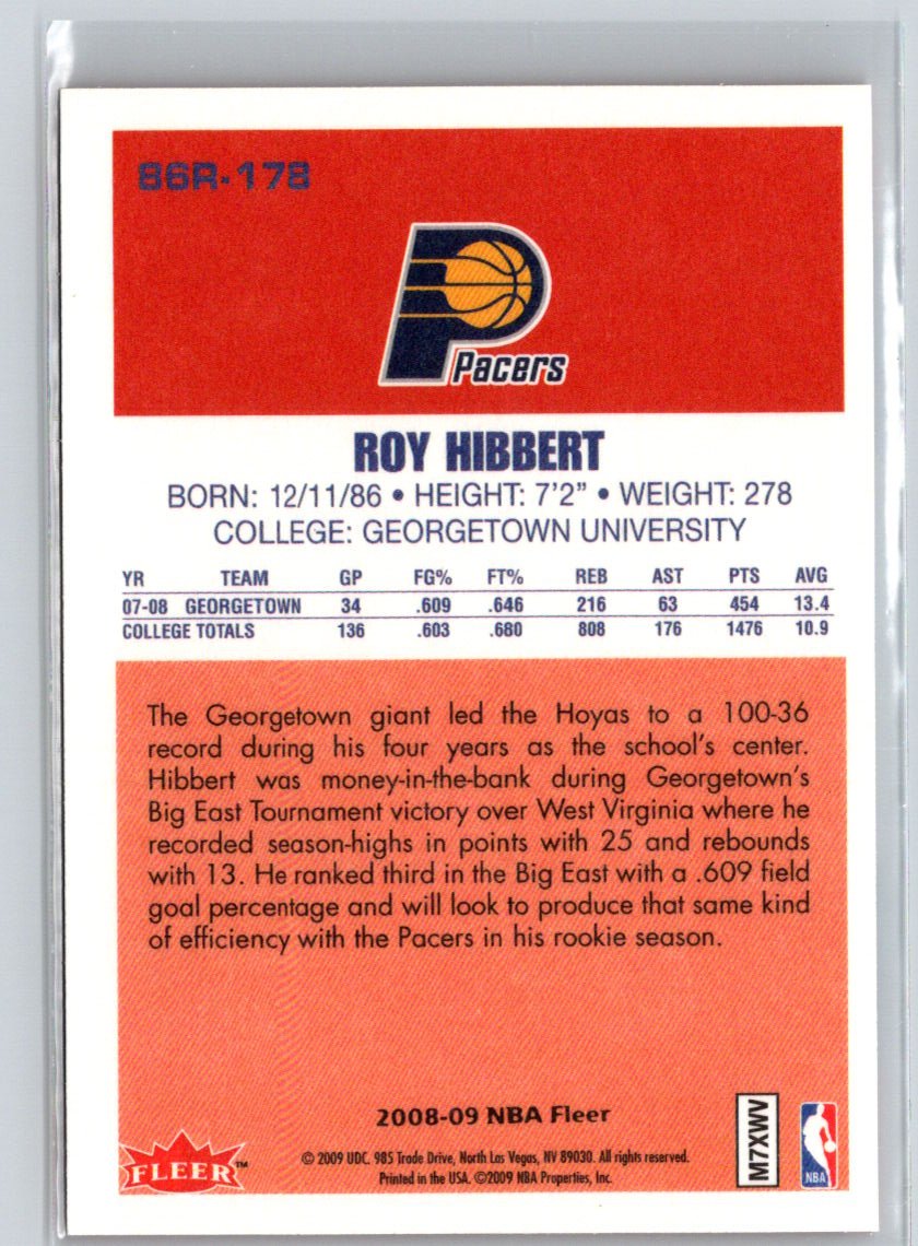 2008-09 Fleer #86R-178 Roy Hibbert 1986-87 Rookies Q62