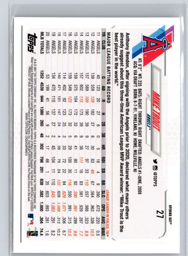 2021 Topps Opening Day #27 Mike Trout Q63