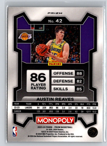 2023-24 Panini Prizm Monopoly #42 Austin Reaves Monopoly Man Red Pattern Q64
