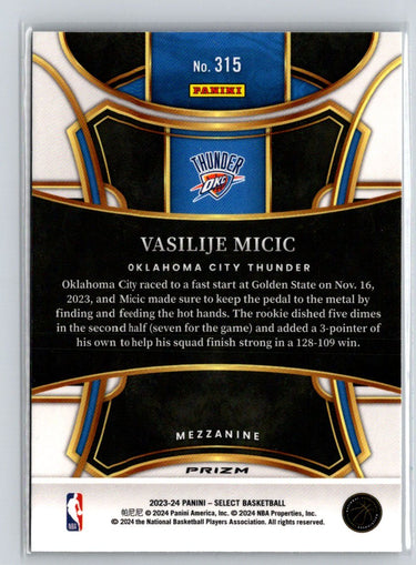 2023-24 Panini Select #315 Vasilije Micic Tectonic Prizms Q65