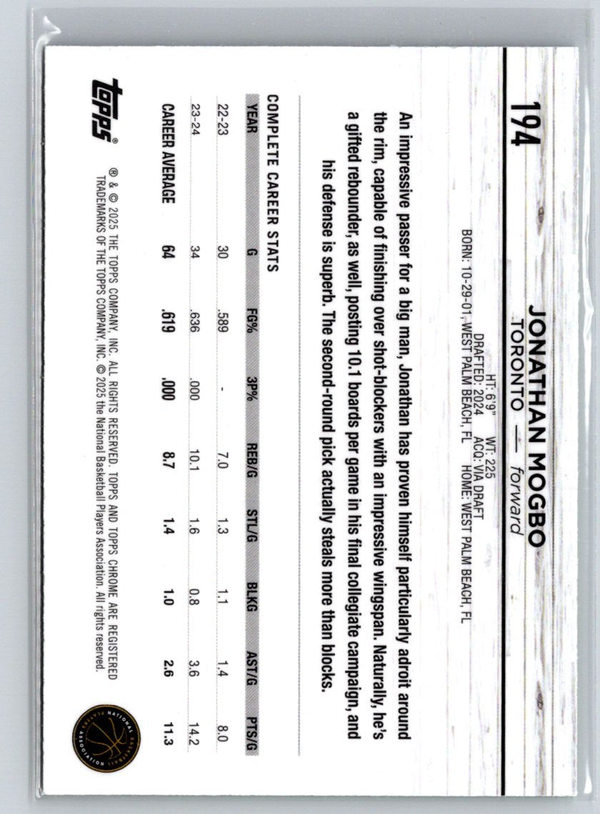 2024-25 Topps Chrome #194 Jonathan Mogbo Q66