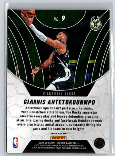 2024-25 Panini Mosaic #9 Giannis Antetokounmpo Elevate Mosaic Green Q66