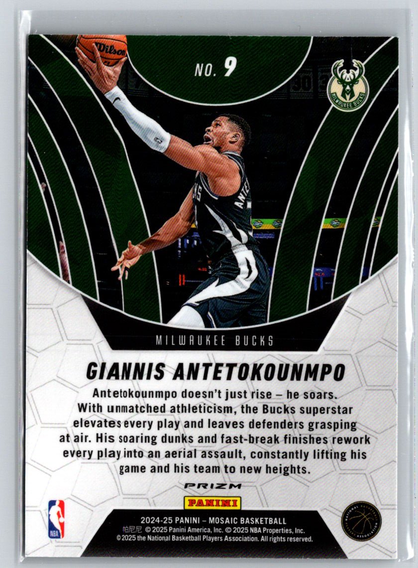 2024-25 Panini Mosaic #9 Giannis Antetokounmpo Elevate Mosaic Green Q66