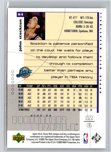 2002-03 Upper Deck Honor Roll #84 John Stockton Q66