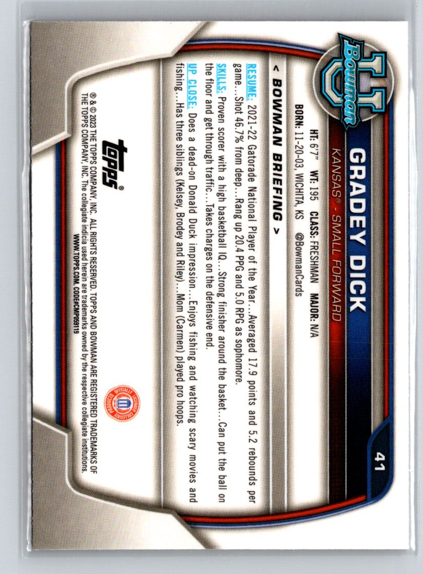 2022-23 Bowman University Chrome #41 Gradey Dick Pink Q67