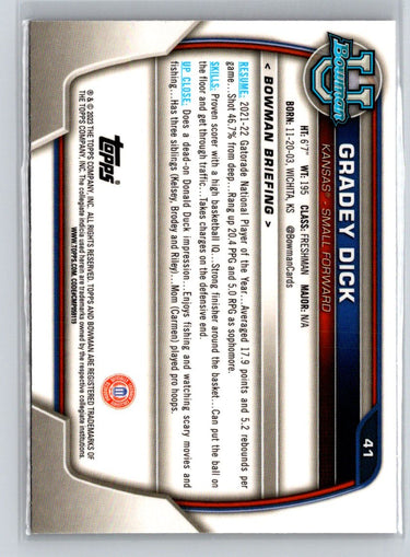 2022-23 Bowman University Chrome #41 Gradey Dick Pink Q67