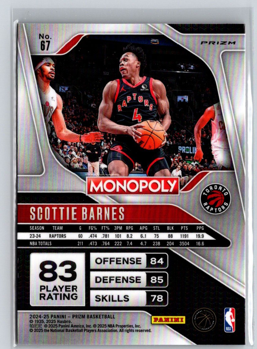 2024-25 Panini Prizm Monopoly #67 Scottie Barnes Red Prizms Q69