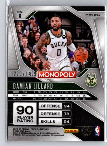 2024-25 Panini Prizm Monopoly #8 Damian Lillard Orange Prizms Q70