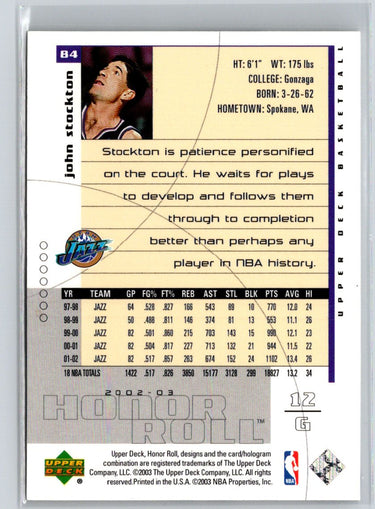 2002-03 Upper Deck Honor Roll #84 John Stockton Q70