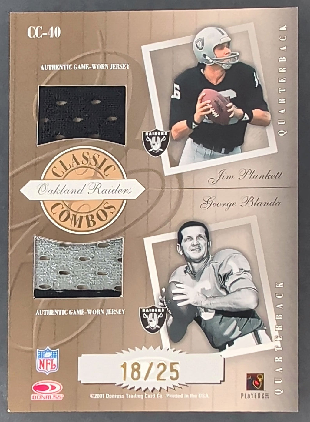 2001 Donruss Classics Plunkett Blanda Stabler Lambert GU Jerseys #/25 T11