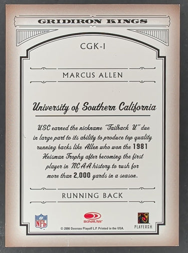 2006 Donruss Threads #CGK-1 Marcus Allen College Gridiron Kings Autographs T12