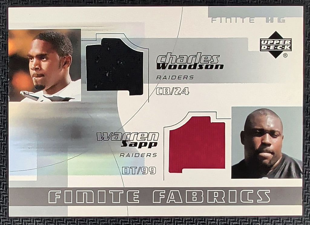 2004 Upper Deck Finite Charles Woodson Warren Sapp Finite Fabrics Duals T25