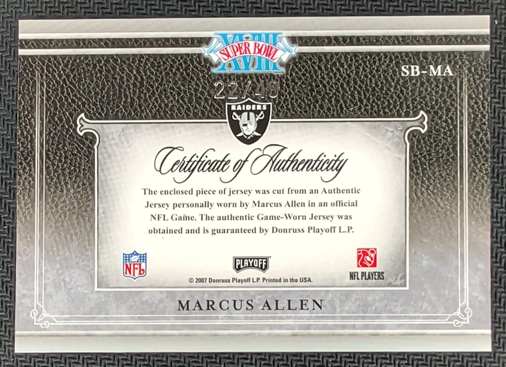 2007 Playoff National Treasures #SB-MA Marcus Allen Super Bowl Material #/48 T26