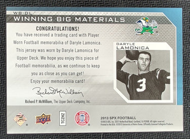 2013 SPx #WB-DL Daryle Lamonica Winning Big Materials Patch #/10 U12