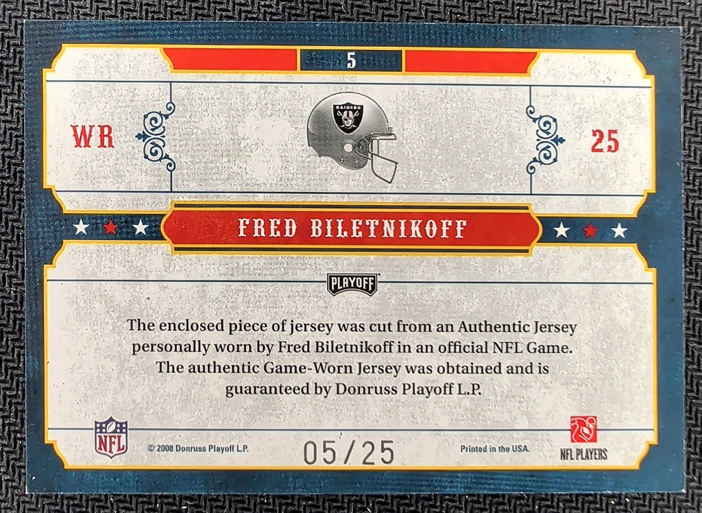 2008 Playoff National Treasures #5 Fred Biletnikoff Super Bowl Material #/25 U15