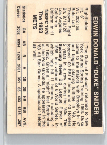 1976 SSPC 1963 New York Mets #NNO Duke Snider V01