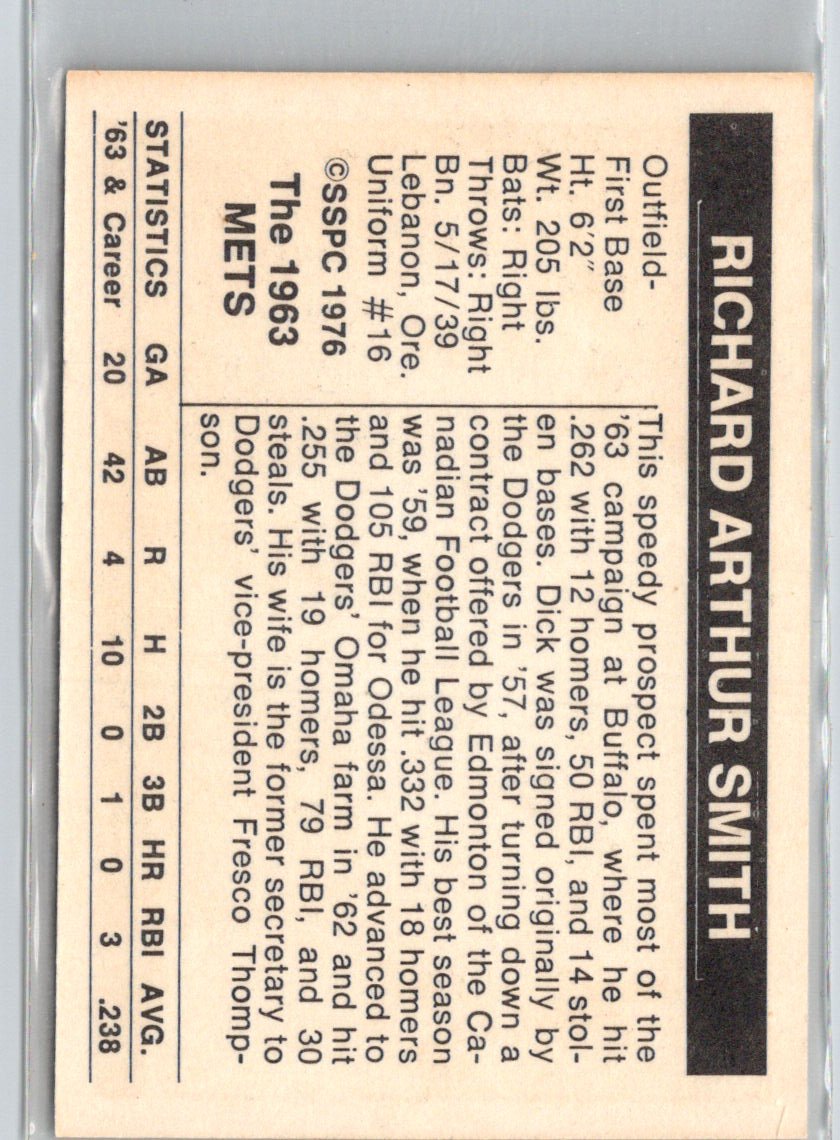 1976 SSPC 1963 New York Mets #NNO Dick Smith V01