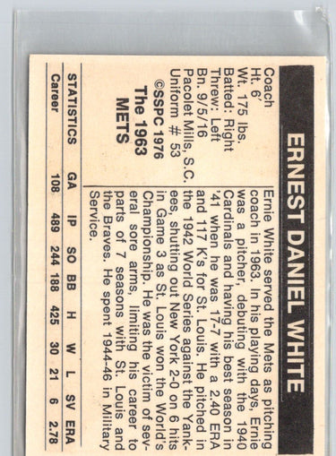 1976 SSPC 1963 New York Mets #NNO Ernie White V02