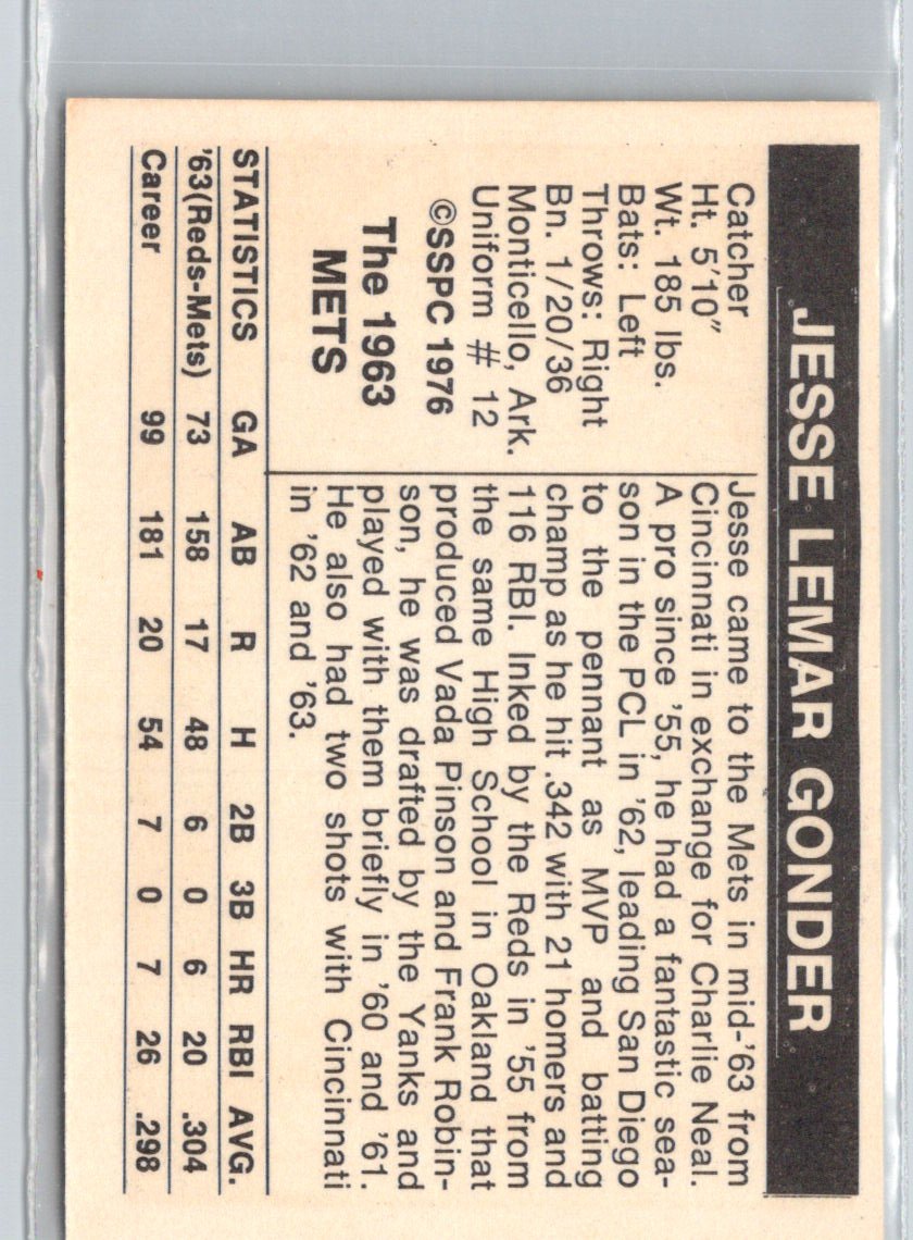 1976 SSPC 1963 New York Mets #NNO Jesse Gonder V02