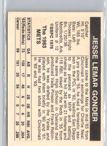 1976 SSPC 1963 New York Mets #NNO Jesse Gonder V02