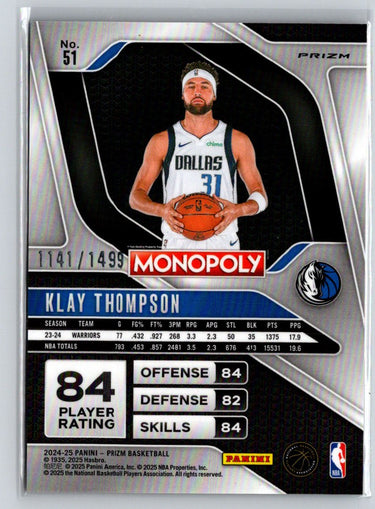 2024-25 Prizm Monopoly Klay Thompson Millionaire Club Prizms #/1499 V02