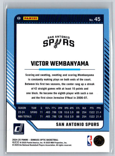 2024-25 Donruss Optic #45 Victor Wembanyama V03