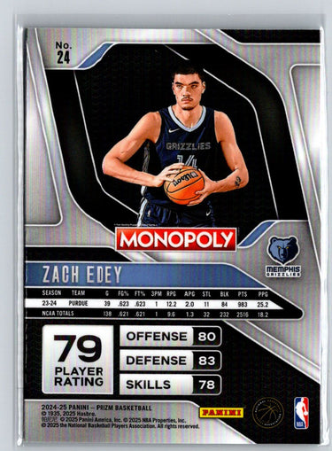 2024-25 Panini Prizm Monopoly #24 Zach Edey V03