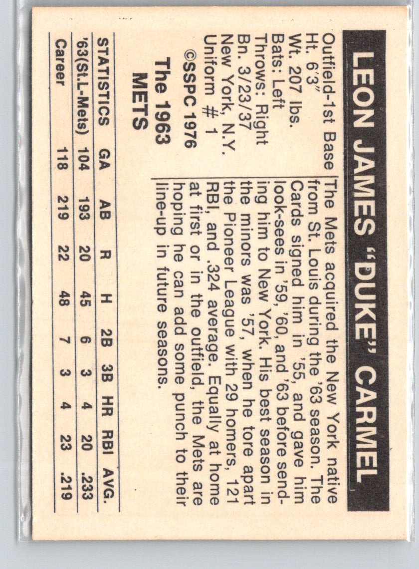 1976 SSPC 1963 New York Mets #NNO Duke Carmel V04