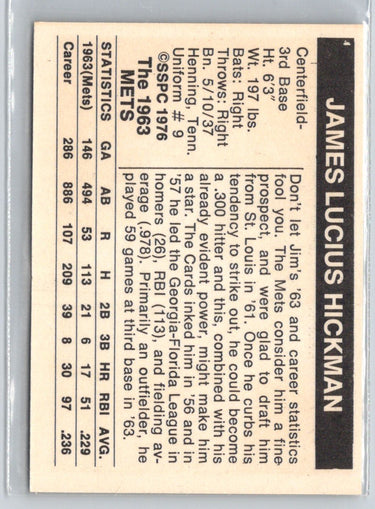 1976 SSPC 1963 New York Mets #NNO Jim Hickman V04