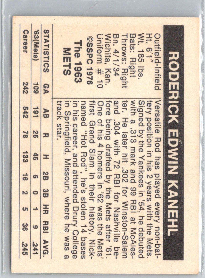 1976 SSPC 1963 New York Mets #NNO Rod Kanehl V04