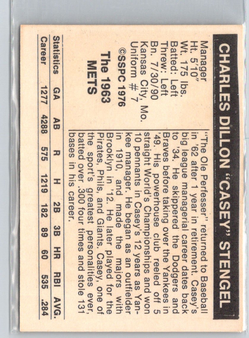 1976 SSPC 1963 New York Mets #NNO Casey Stengel V05