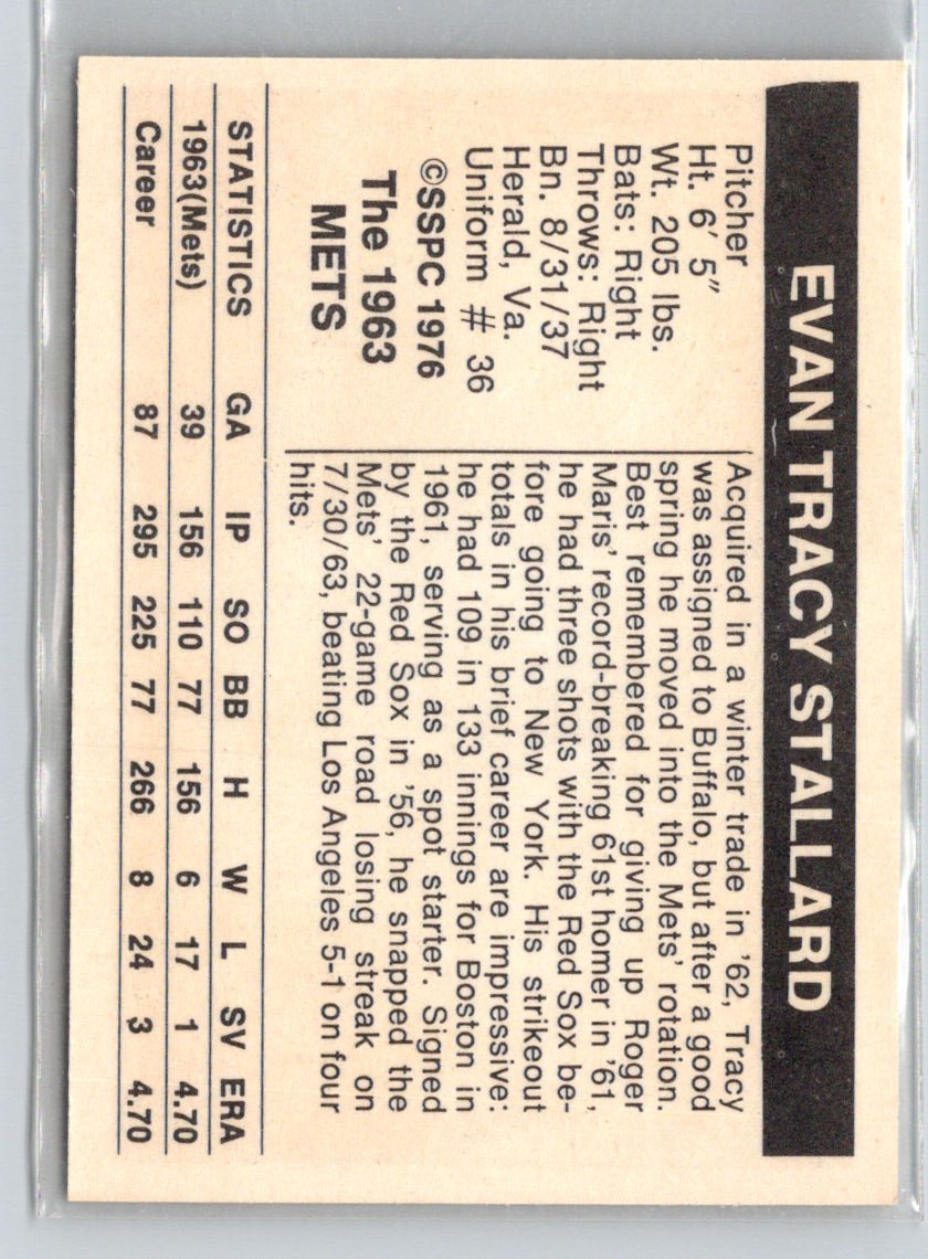 1976 SSPC 1963 New York Mets #NNO Tracy Stallard V05