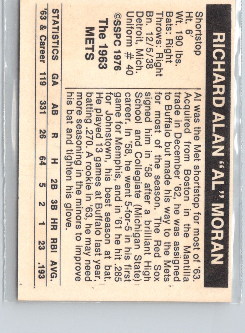 1976 SSPC 1963 New York Mets #NNO Al Moran V06