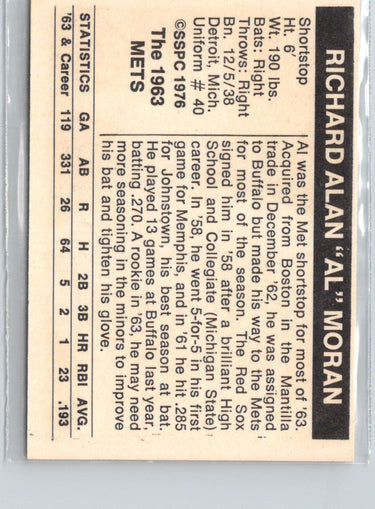 1976 SSPC 1963 New York Mets #NNO Al Moran V06