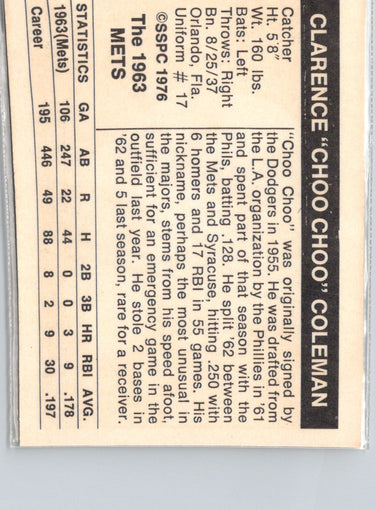 1976 SSPC 1963 New York Mets #NNO Choo Choo Coleman V06