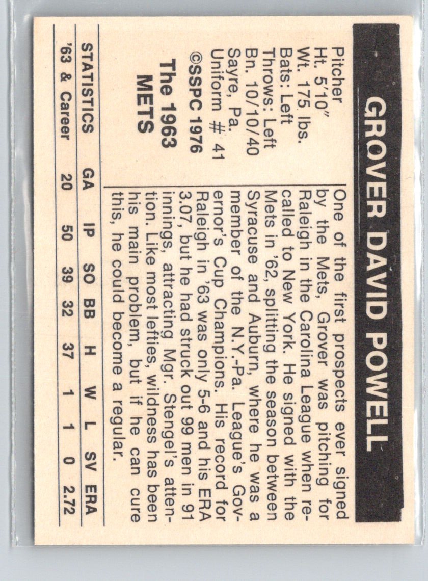 1976 SSPC 1963 New York Mets #NNO Grover Powell V06