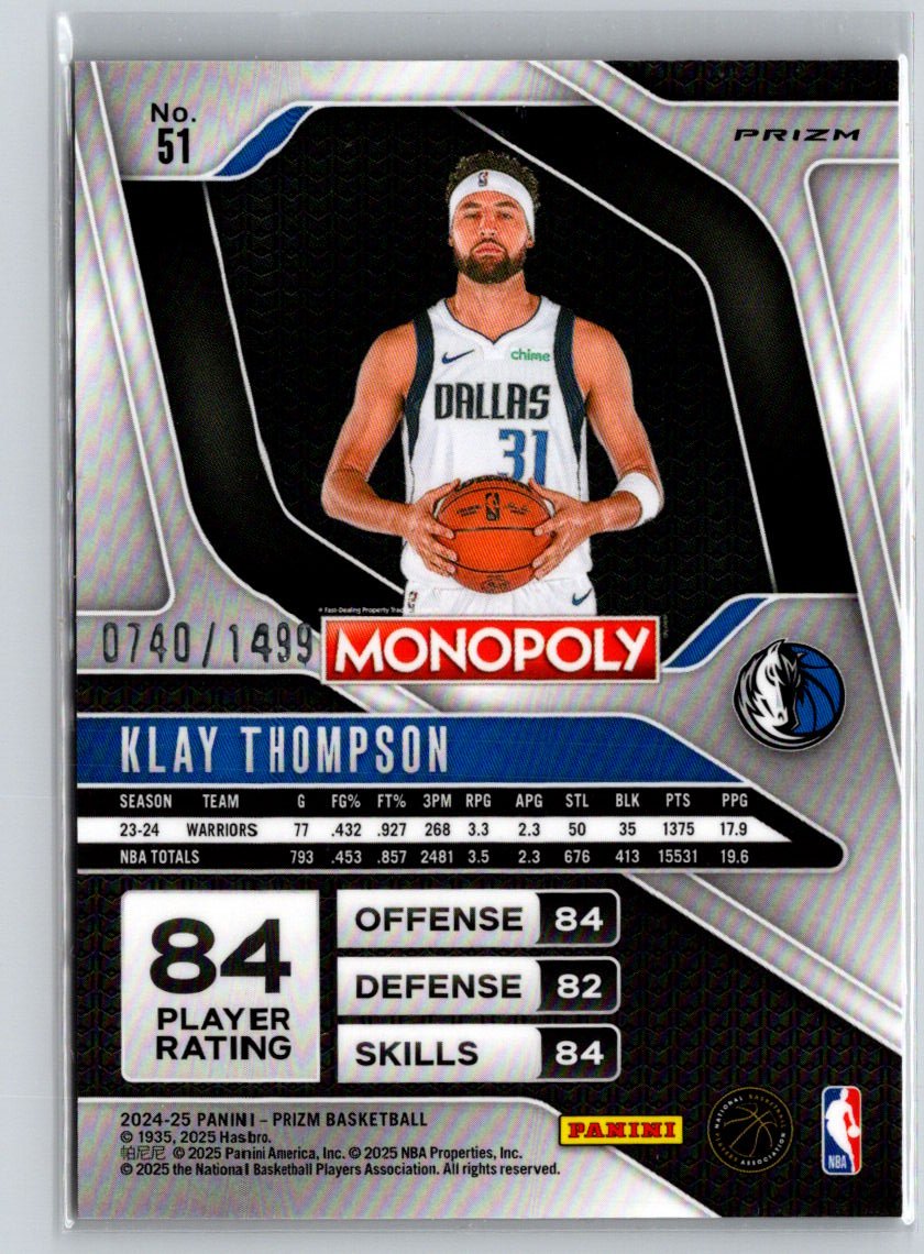 2024-25 Prizm Monopoly Klay Thompson Millionaire Club Prizms #/1499 V06