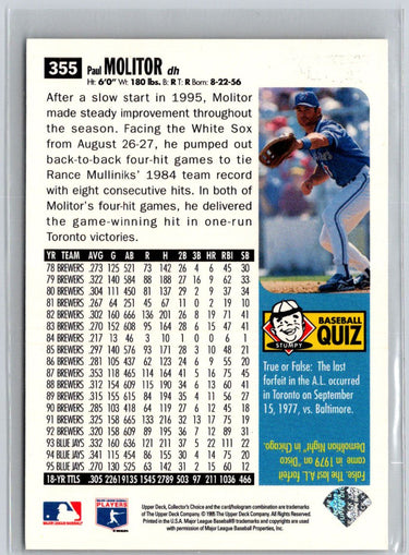 1996 Collector's Choice #355 Paul Molitor Silver Signature V07