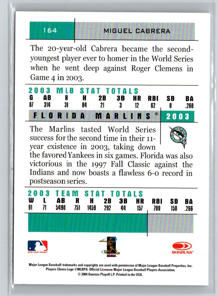 2004 Donruss Team Heroes #164 Miguel Cabrera V07
