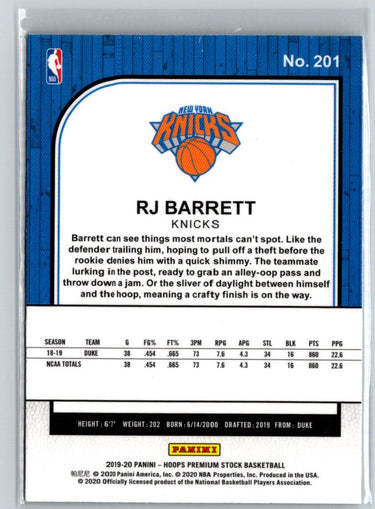 2019-20 Hoops Premium Stock #201 RJ Barrett V08