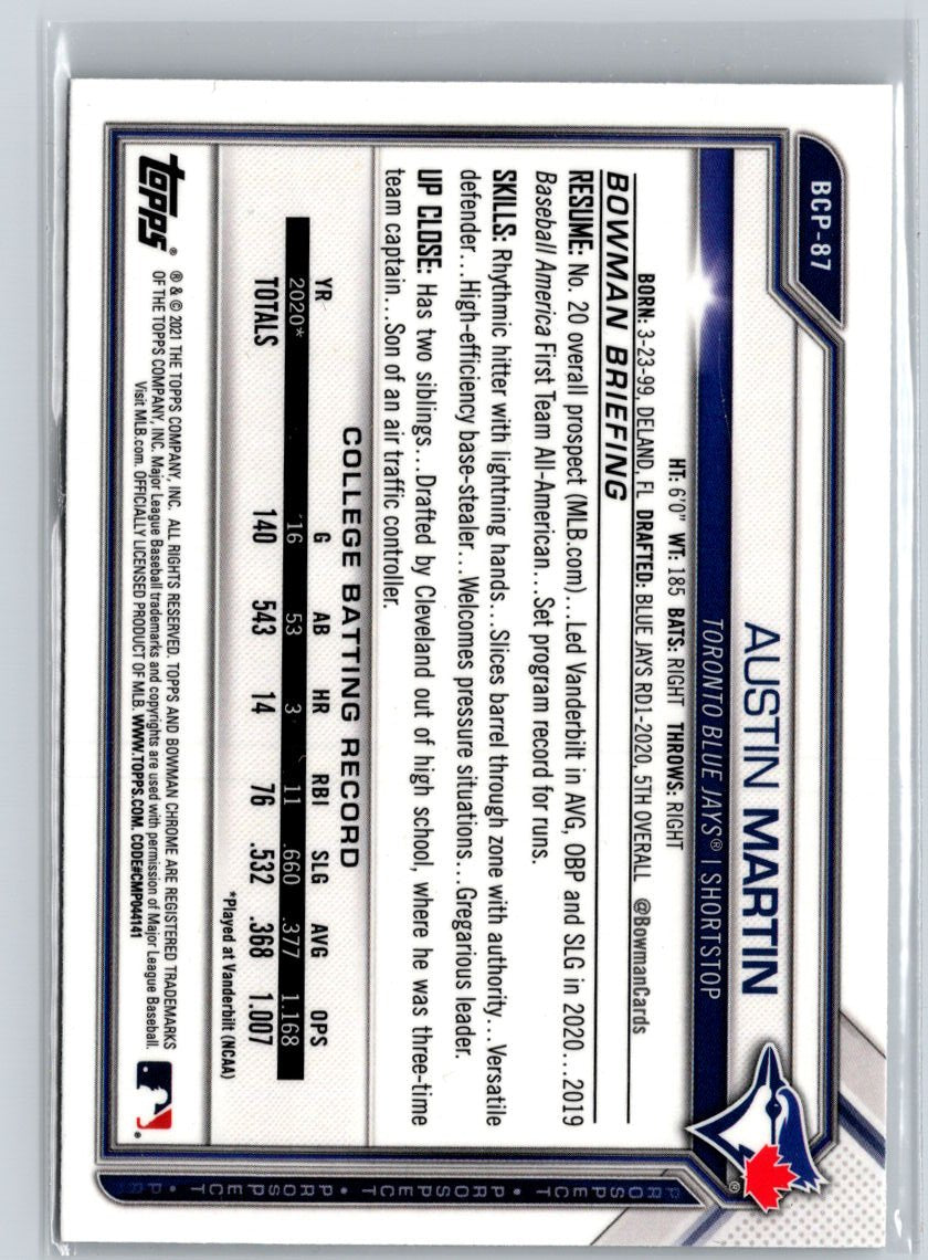 2021 Bowman #BCP-87 Austin Martin Chrome Prospects V09