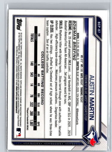 2021 Bowman #BCP-87 Austin Martin Chrome Prospects V09